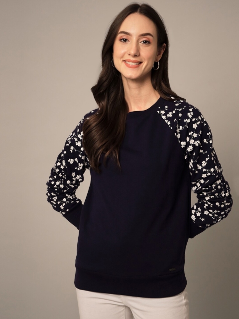 

Yaadleen Women Navy Blue Floral Printed Cotton Sweatshirt
