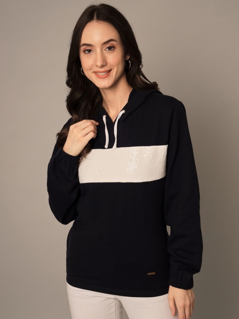 

Yaadleen Women Navy Blue & White Embellished Hooded Sweatshirt