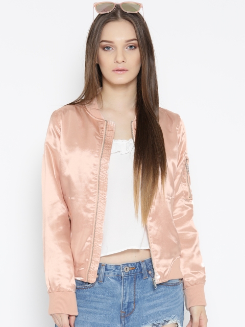 

FOREVER 21 Women Peach-Coloured Solid Bomber Jacket