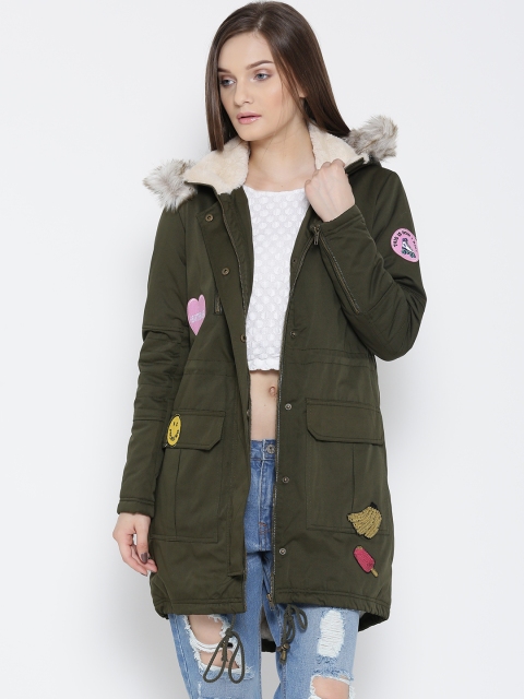 

FOREVER 21 Women Olive Green Solid Parka Jacket