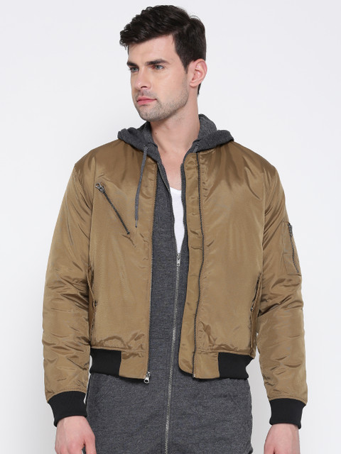 

FOREVER 21 Men Mustard Brown Solid Bomber Jacket