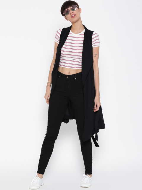

FOREVER 21 Women Black Solid Longline Open Front Jacket
