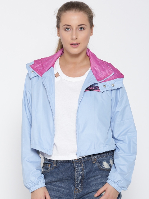 

FOREVER 21 Women Blue Solid Crop Sporty Jacket