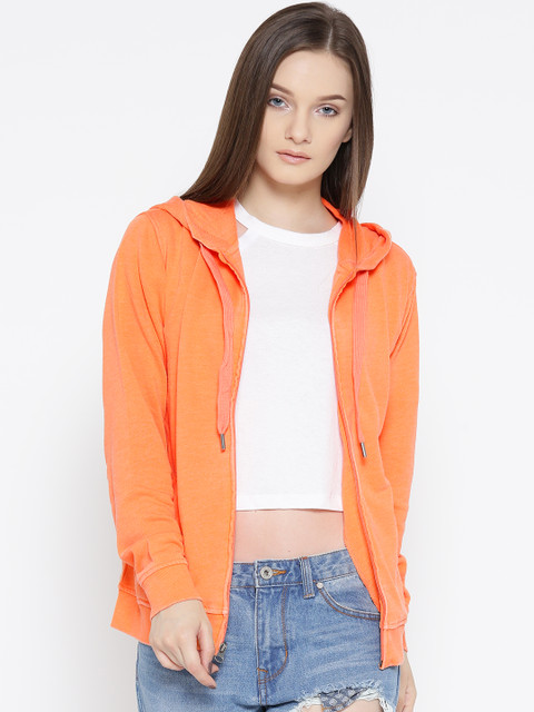 

FOREVER 21 Women Orange Hooded Tailored Jacket
