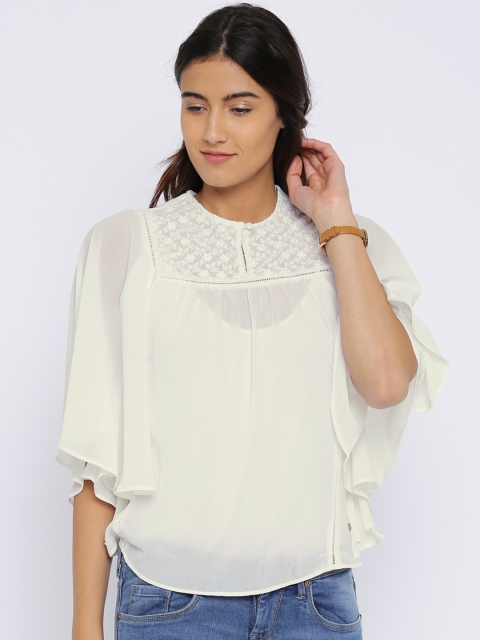 

Pepe Jeans Women White Solid Kaftan Top
