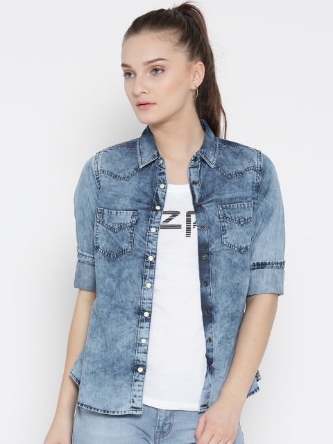 

Pepe Jeans Women Blue Washed Denim Shirt