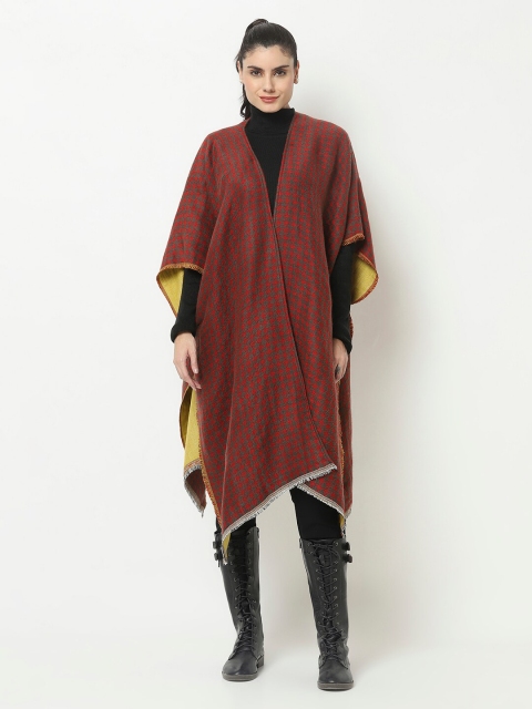 

Owncraft Women Red & Grey Printed Longline Wool Poncho