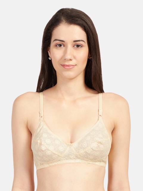

Sonari Women Pack of 2 Beige & Black Floral Embroidered Pure Cotton Non Padded Bra