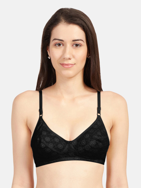 

Sonari Women Pack of 2 Black Floral Embroidered Pure Cotton Non Padded Bra
