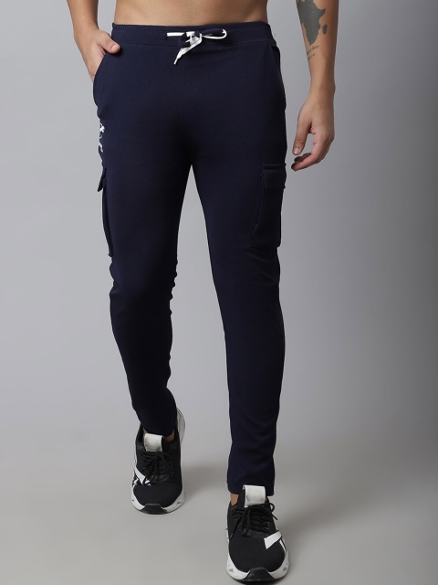

GRACIT Men Navy Blue Solid Cotton Cargo Track Pants