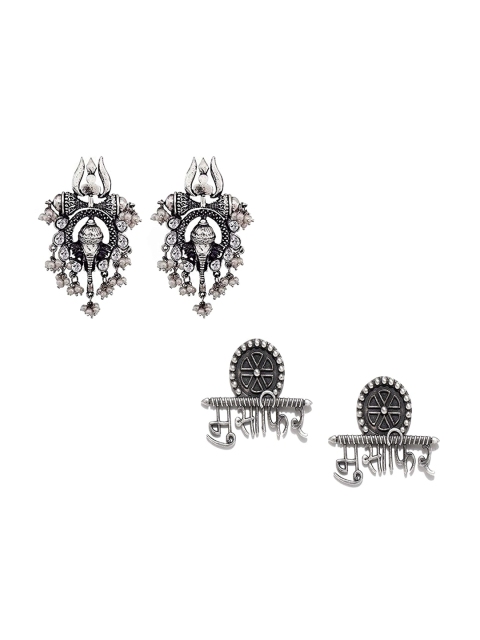 

Krelin Women Pack Of 2 Silver-Toned Contemporary Drop Earrings