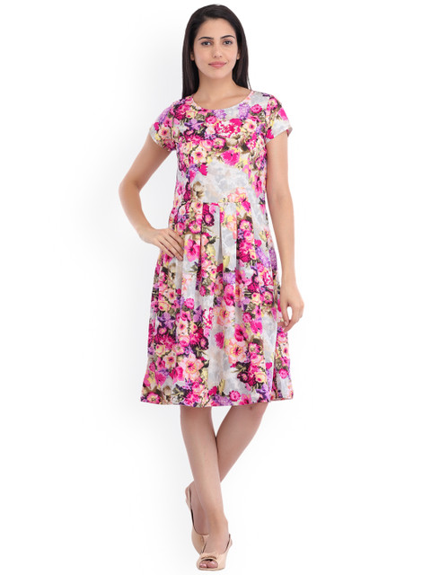

Cottinfab Women Pink & White Floral Print Fit & Flare Dress