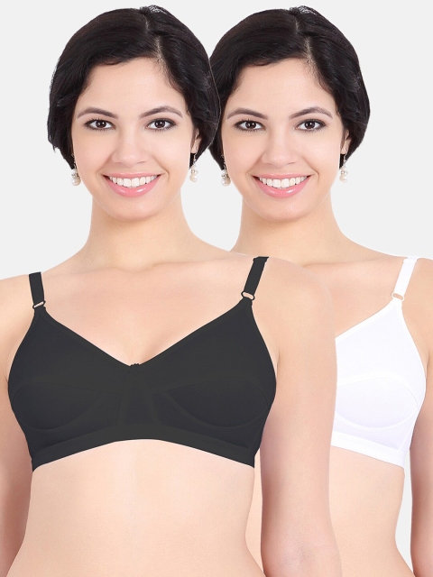 

Sonari Pack Of 2 White & Black Non Padded & Non-Wired Pure Cotton Bra