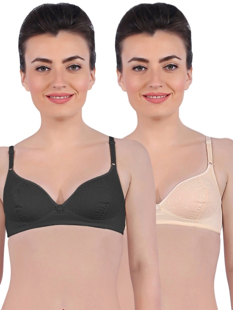 

Sonari Pack Of 2 Black & Beige Non Padded & Non-Wired Pure Cotton Bra