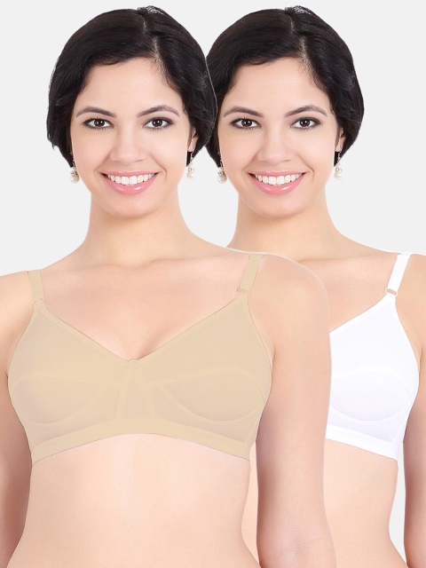 

Sonari Pack Of 2 White & Cream-Coloured Non Padded & Non-Wired Pure Cotton Bra