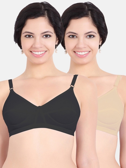 

Sonari Pack Of 2 Black & Beige Non Padded & Non-Wired Pure Cotton Bra