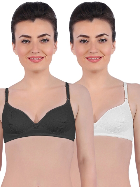 

Sonari Pack Of 2 White & Black Non Padded & Non-Wired Pure Cotton Bra
