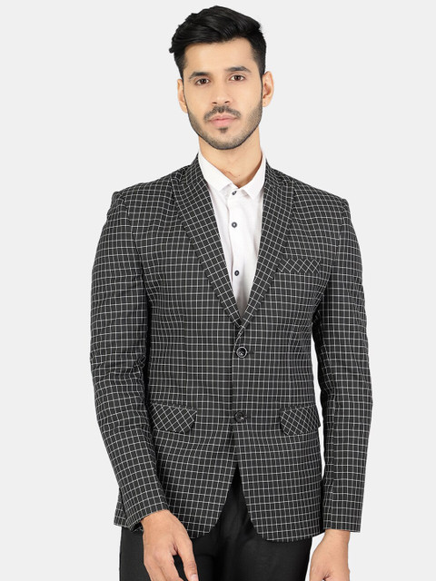 

Wintage Men Black & White Checked Single-Breasted Blazers
