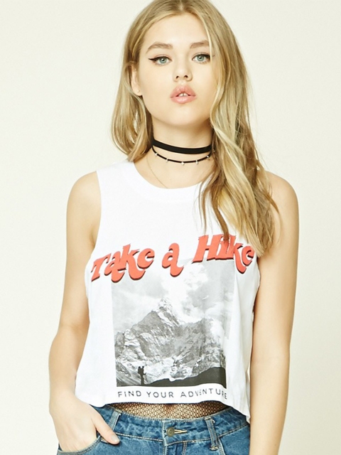 

FOREVER 21 Women White Printed A-Line Crop Top
