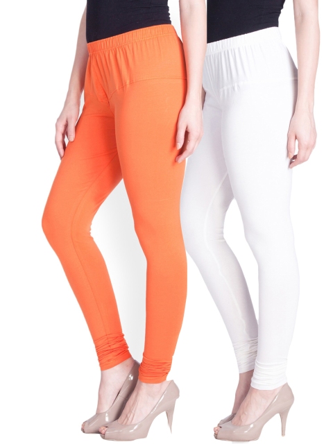 

LYRA Women Pack Of 2 Orange & White Cotton Churidar-Length Leggings