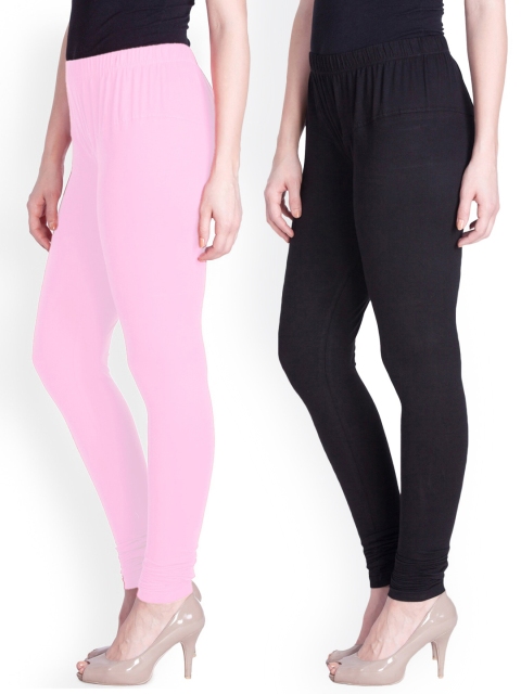 

LYRA Women Pack Of 2 Pink & Black Cotton Churidar Length Leggings