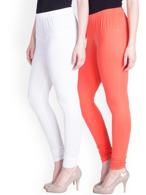 

LYRA Women Pink & White Pack Of 2 Pink & White Churidar Length Leggings, Orange