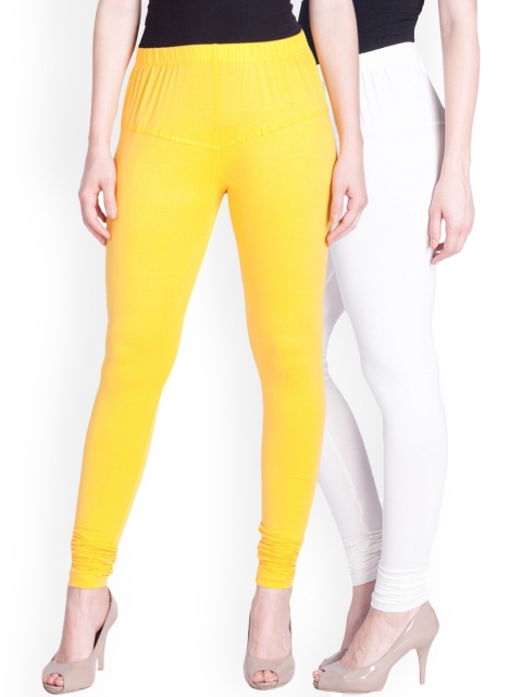 

LYRA Women Pack Of 2 Yellow & White Cotton Churidar-Length Leggings