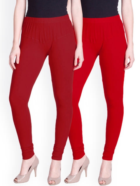 

LYRA Women Pack Of 2 Red Cotton Churidar-Length Leggings