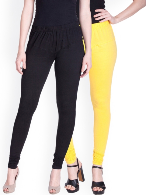 

LYRA Women Pack Of 2 Yellow & Black Cotton Churidar-Length Leggings