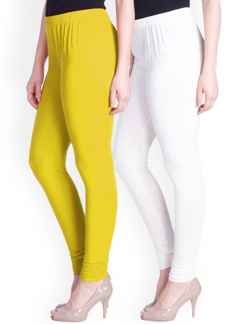

LYRA Women Pack Of 2 Yellow & White Churidar Length Leggings