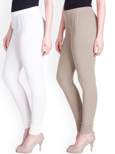 

LYRA Women Pack Of 2 White & Beige Churidar Length Leggings