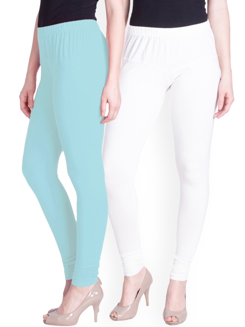 

LYRA Women Pack Of 2 Blue & White Churidar Length Leggings