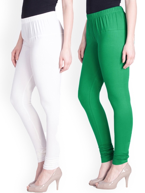 

LYRA Women Pack Of 2 White & Green Churidar-Length Leggings