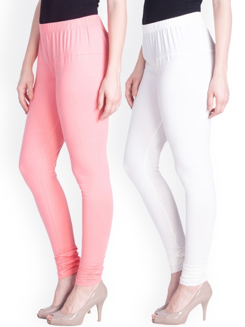 

LYRA Women Pack Of 2 Pink & White Churidar Length Leggings