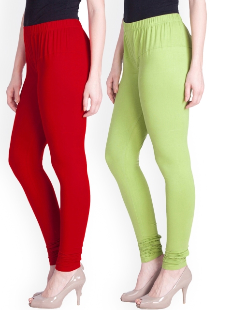 

LYRA Women Pack Of 2 Red & Green Churidar Length Leggings