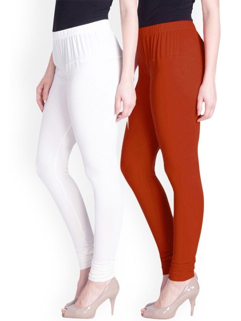 

LYRA Women Pack Of 2 White & Maroon Churidar-Length Leggings, Red