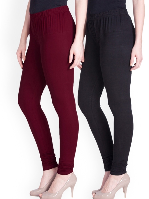 

LYRA Women Pack Of 2 Burgundy & Black Churidar-Length Leggings