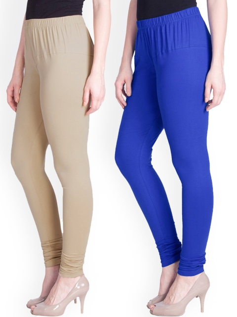 

LYRA Women Pack Of 2 Beige & Blue Churidar Length Leggings