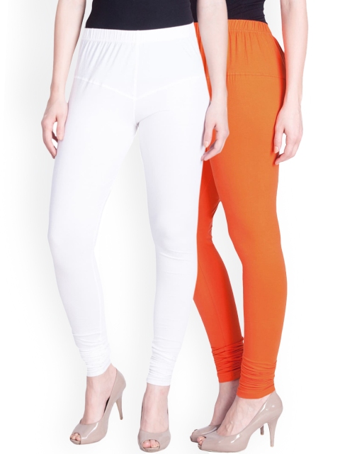 

LYRA Women Pack Of 2 Orange & White Churidar-Length Leggings