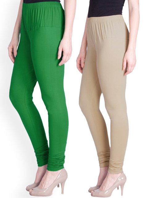 

LYRA Women Pack Of 2 Green & Beige Churidar Length Leggings