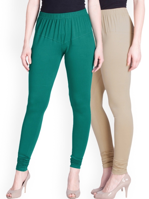 

LYRA Women Pack Of 2 Green & Beige Churidar Length Leggings