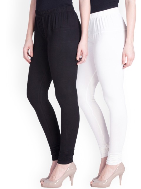 

LYRA Women Pack Of 2 White & Black Churidar Length Leggings
