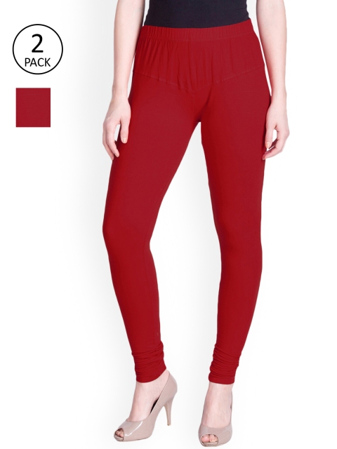 

LYRA Women Pack Of 2 Assorted Churidar-Length Leggings, Red