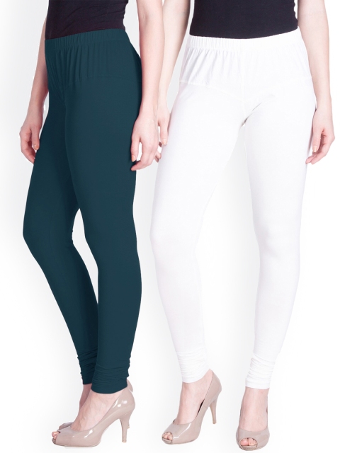 

LYRA Women Pack Of 2 Green& White Churidar Length Leggings, Assorted