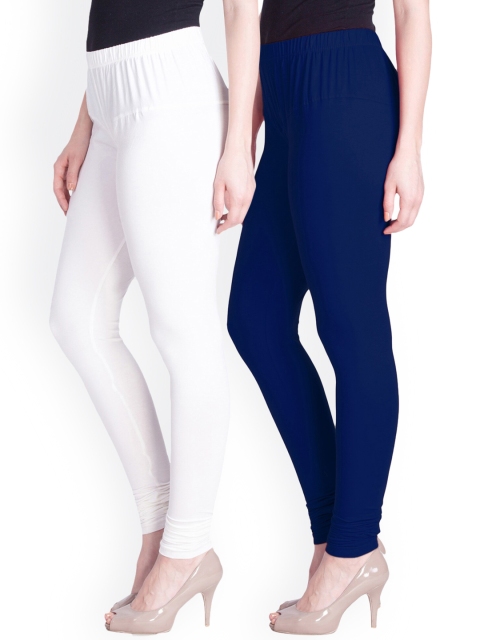 

LYRA Women Pack Of 2 White & Blue Churidar Length Leggings