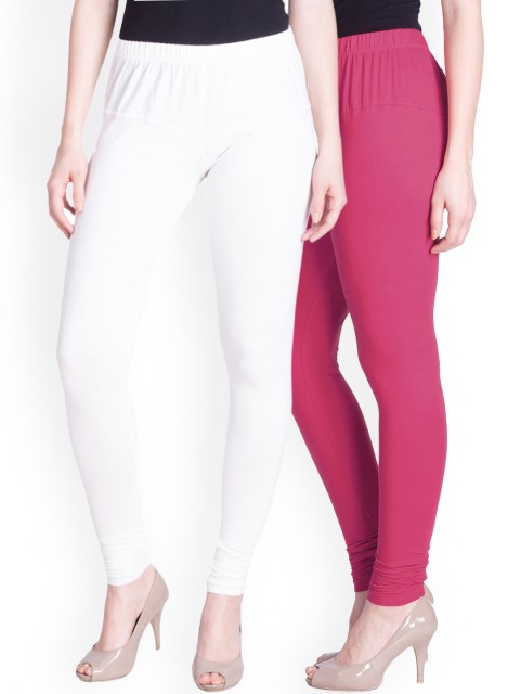 

LYRA Women Pack Of 2 White & Pink Churidar Length Leggings