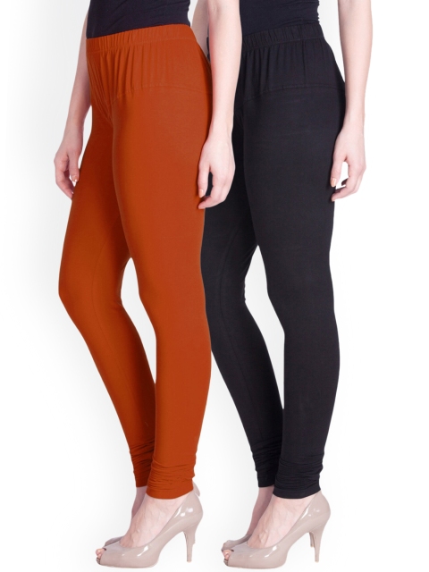 

LYRA Women Pack Of 2 Orange & Black Churidar Length Leggings