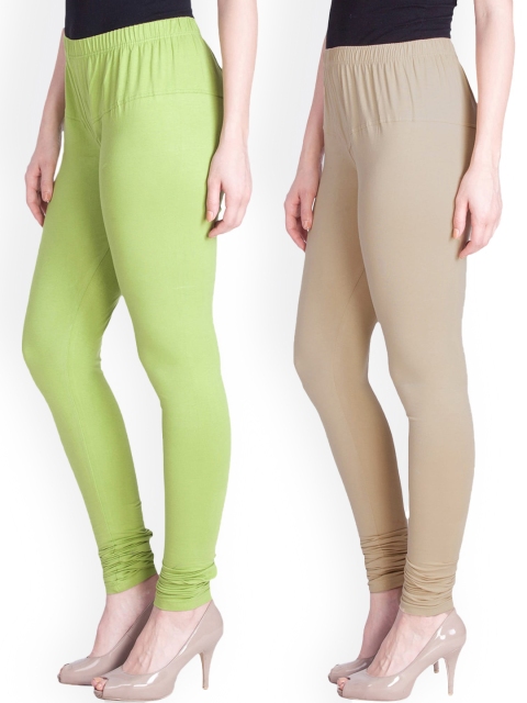 

LYRA Women Pack Of 2 Churidar Length Leggings, Green