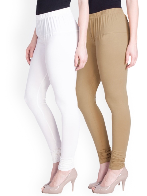 

LYRA Women Pack Of 2 White & Nude Churidar Length Leggings