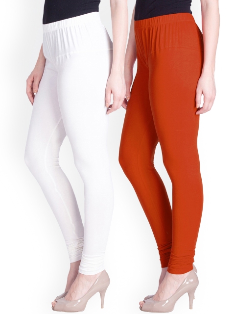 

LYRA Women Pack Of 2 White & Orange Churidar Length Leggings